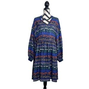 NWT Eloquii Sz 18 Floral Keyhole Choker Long-Sleeve Midi Dress